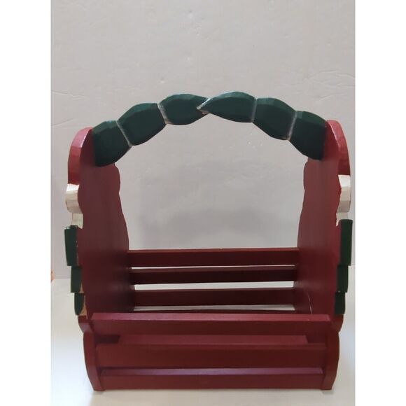 Midwest of Cannon Falls Wooden Carved Santa Holiday Christmas Basket 10" x 9" - Picture 2 of 4